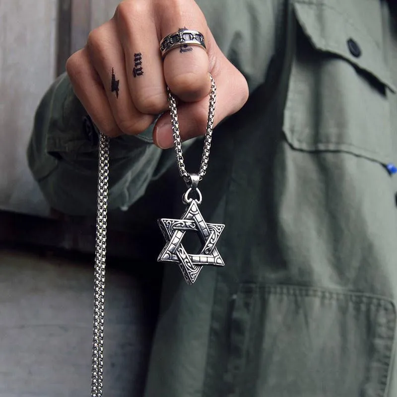 Pendant Necklaces Kpop Star Of David Israel Chain For Men Women Judaica Silver Color Hip Hop Long Jewish Jewelry Boys Gift