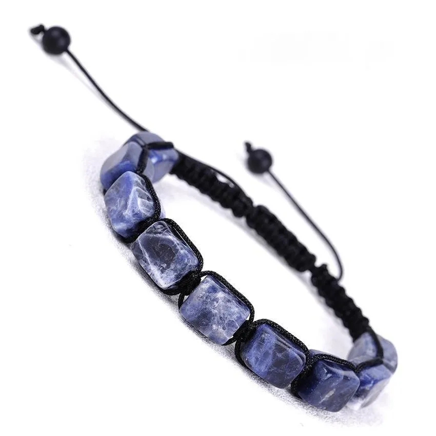 Yoga rectangulaire tissé 7 Chakra Cube en pierre naturelle Bracelets à brins de perles Bracelet réglable Bracelet pour femmes Bijoux de mode volonté et sable