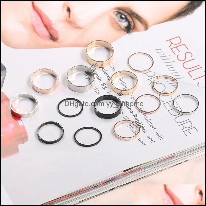 Cluster Rings Initial Stainless Steel For Women Creative Fashion Tri-color Thickness Ring 14-piece Set Joint Anillo