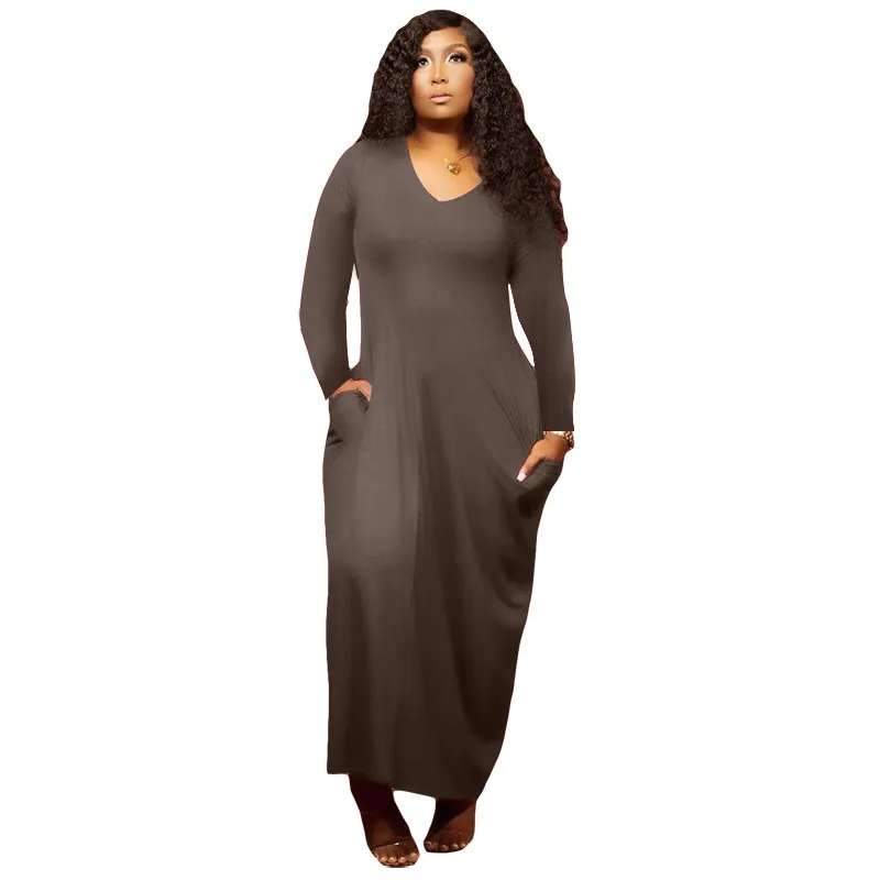 Plus Size Women Maxi Dress 3X 4XL 5XL Casual Long Sleeve Skirts Fall Winter  Stretchy Solid V Neck Party Dresses Bigger Sizes Floor Length Black Skirt  Wholesale 5738 From 18,37 €