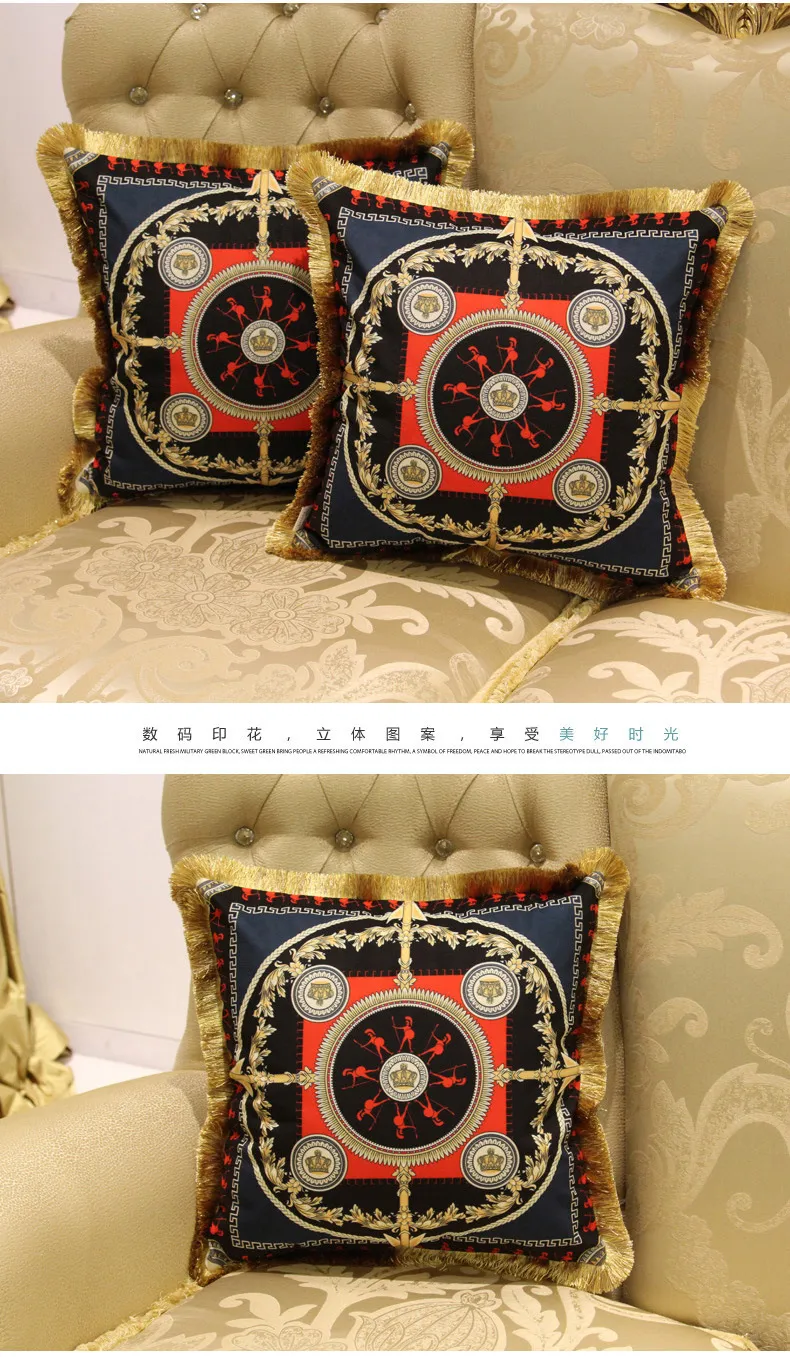 Luxury classic fashion designer printed pillow case European pattern style tassel decorative cushion cover size 45*45cm for Home Decoration and warm gifts