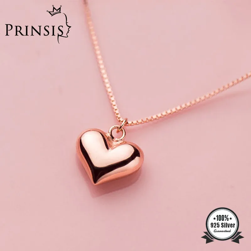 PrinSis Real 925 Sterling Silver Fashion Romantic Heart Box Chain Necklace For Women Wedding Valentine's Day Jewelry DP034 Q0531