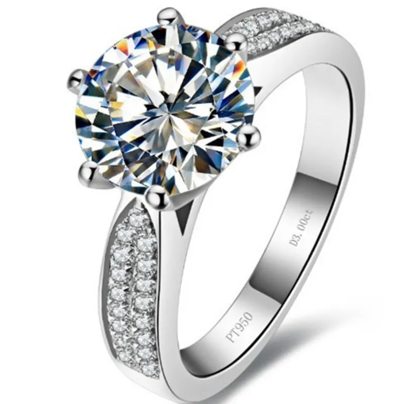 Solid platinum pt950 kvinnor 3ct diamant förlovning mor dag födelsedag present party present tjej kärlek ring vacker låda