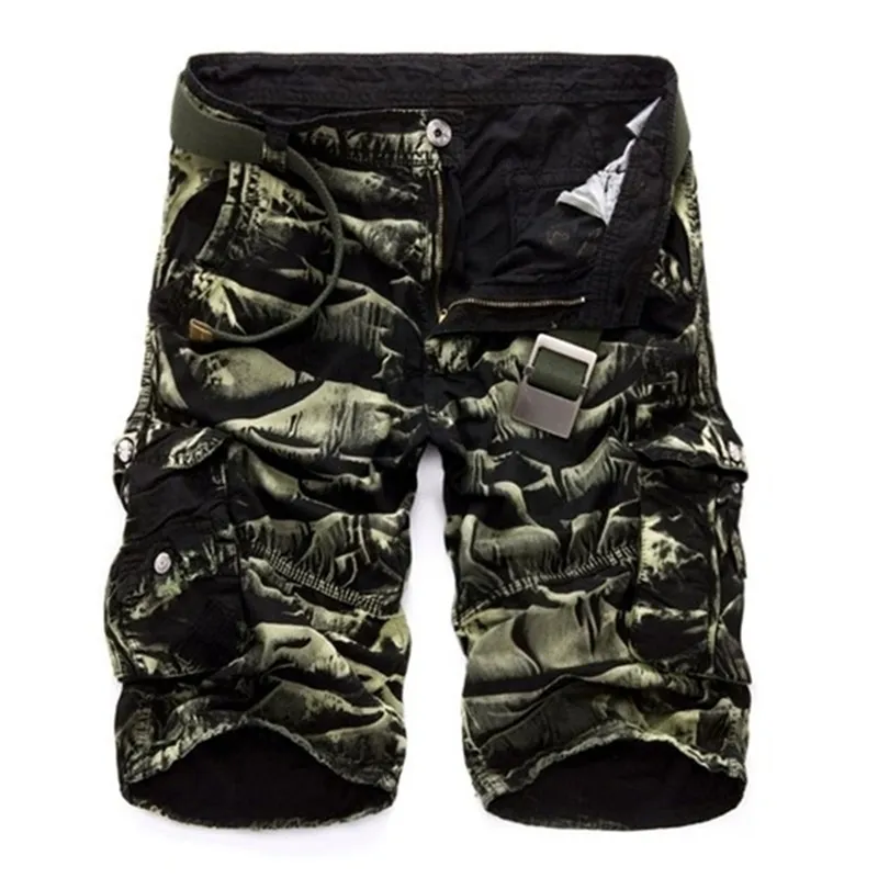Мужские военные грузы шорты бренд армии камуфляж мужские хлопчатобумажные свободные работы повседневные короткие штаны без пояса 210713