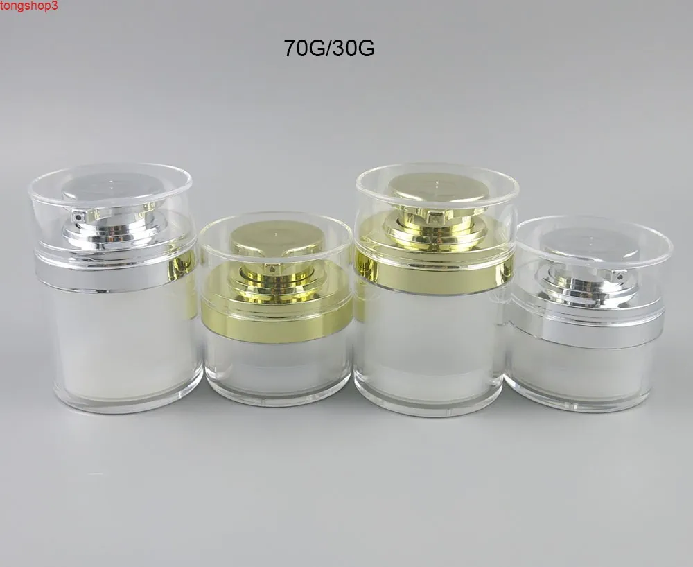 2 adet Kaliteli Yeni 70g 70 ml Havasız Plastik Buzlu Krem Kavanoz Şişeleri Altın Gümüş Pompa Temizle Lidhigh Qualtity