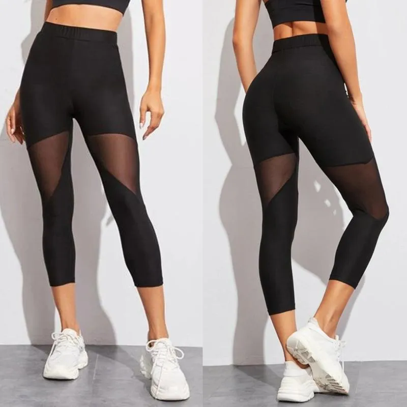 Roupa de Yoga 2022 Mulheres Leggings Inserir Gótico Malha Design Calças Calças Grande Tamanho Preto Sportswear Fitness