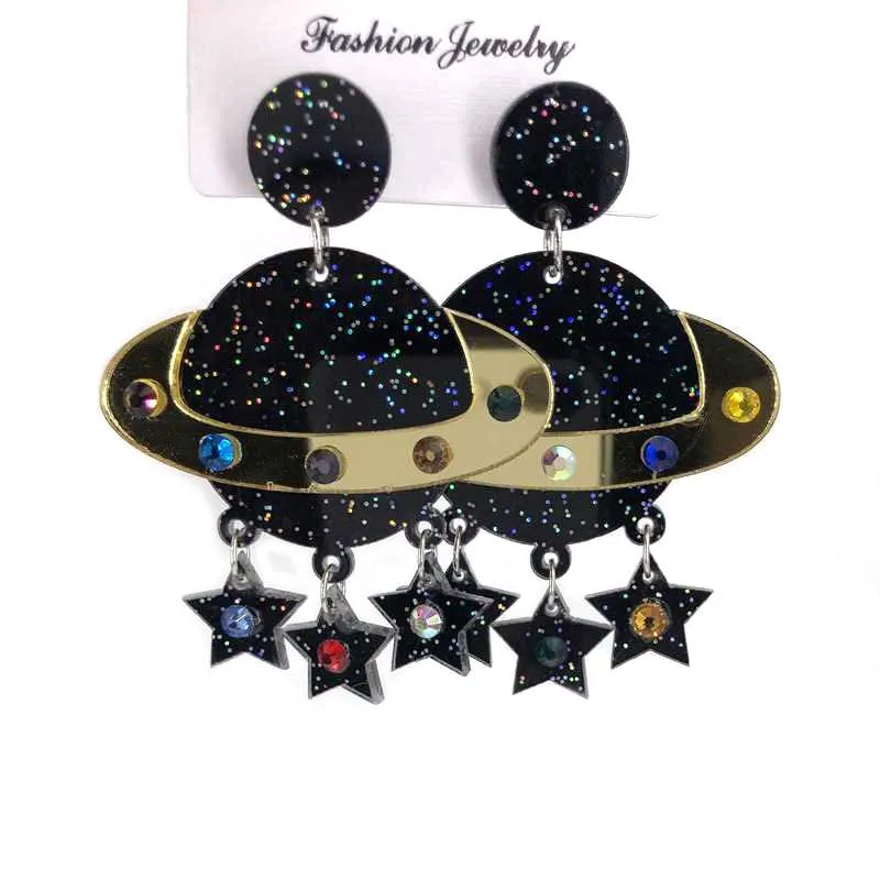 Dangle & Chandelier Exaggerated Colored Crystal Five-pointed Star Tassel Acrylic Eardrop The World Of Science Black Starry Sky Universe Earr