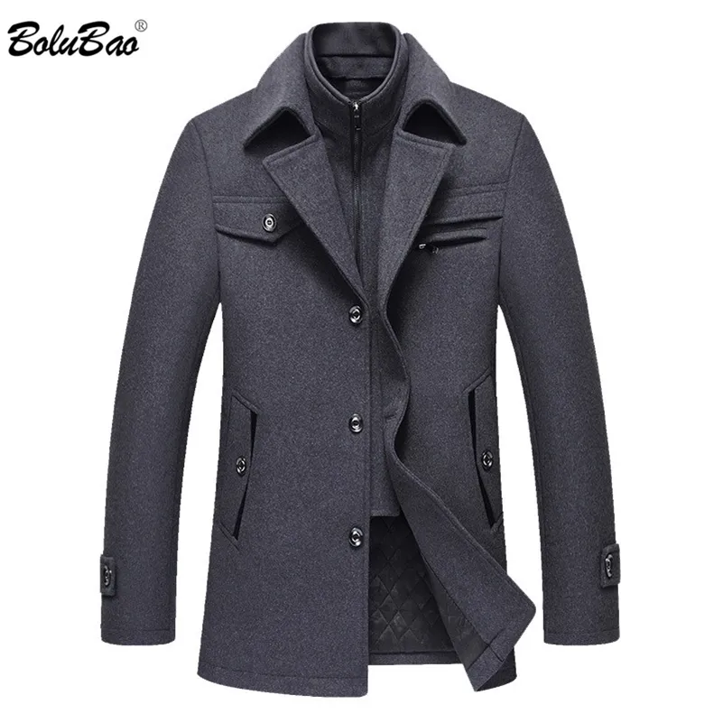 Bolubao män vinter ull kappa mäns mode varumärke Bekväm varm tjock ullblandningar Woolen Pea Coat Man Trench Coat Overcoat 211122