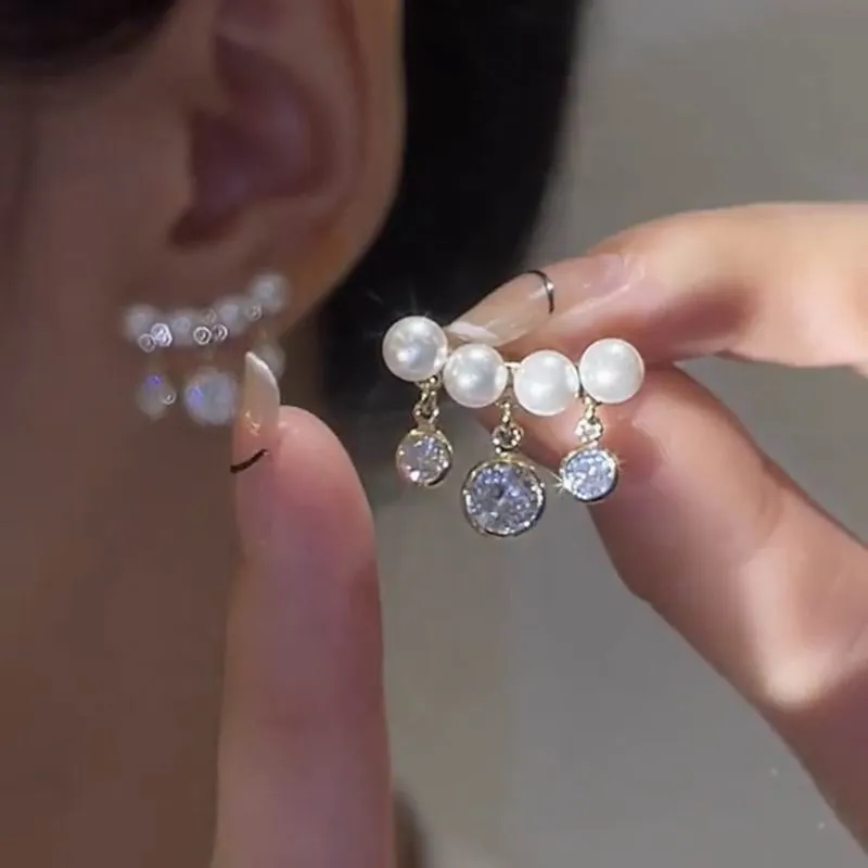 Moda Zircon borla pérola orelha brincos de punho para mulheres estilo coreano delicada nova jóias por atacado