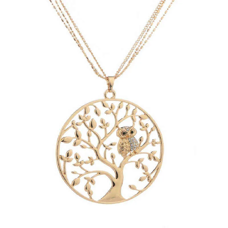 Jewelry Direct Sale Diamond Inlaid Animal Owl Necklace Creative Hollow Life Tree Sweater Chain
