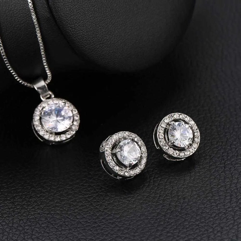 Set di gioielli Bracciale di design di lusso Set da sposa Set rotondo Collana con zirconi cubici Anello Orecchini Festa alla moda