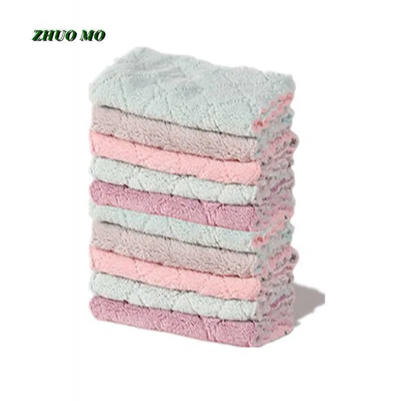 20個のソフトマイクロファイバーキッチンタオル皿の布両面ラグの非スティックオイル洗浄油洗浄雑巾のための拭き取りツール210728