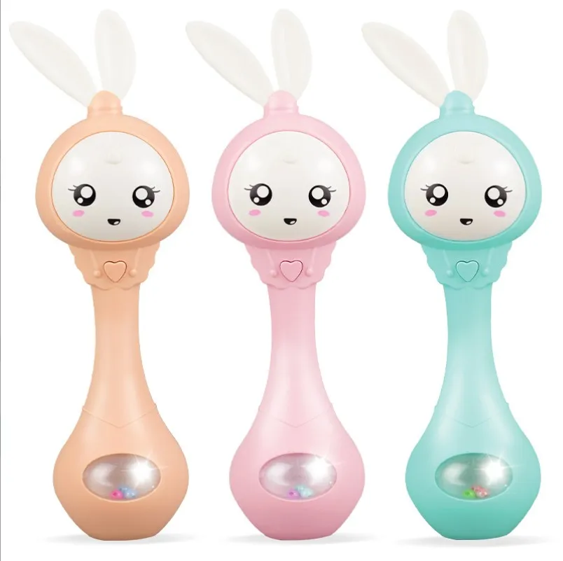 Baby Music Flashing Teether Rattle Toys Rabbit Hand Bells Mobile Spädbarn Pacifier Weep Tear Newborn Early Educational Leksaker 0-12m