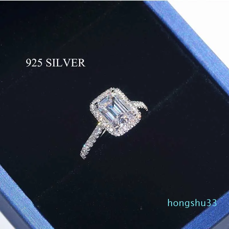 Handgemaakte Emerald cut 2ct Lab Diamond Ring 925 sterling zilveren Engagement Wedding band Ringen voor Vrouwen Bridal Fine Party Sieraden 201006