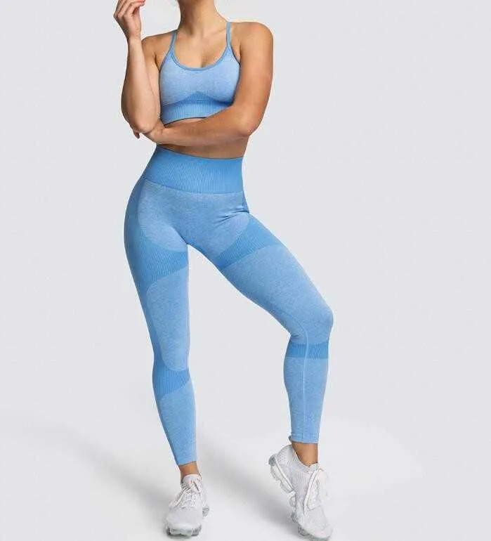 Seamlyogaセットジムの服FitnSportswearのトリミングシャツの女性の高腰レギンススポーツスポーツスポーツブラ＃33 x0629