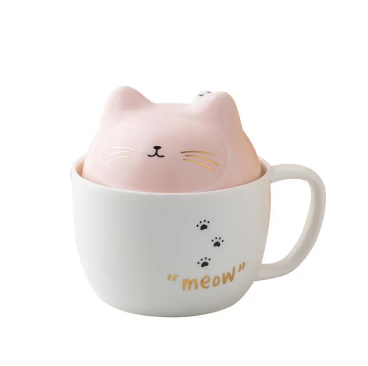 Creative stereo cat ceramic Mugs cute cartoon mug with spoon water cup student lovers cups home. Unique style SN6158