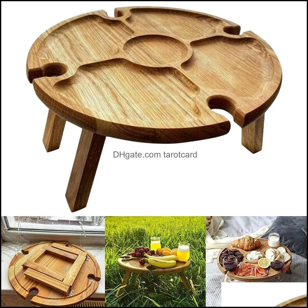 Outdoor Wooden Picnic Portable Furniture FoldablAnd Easy To Remove Wine Glass Holder Fruit Snack Tray Table