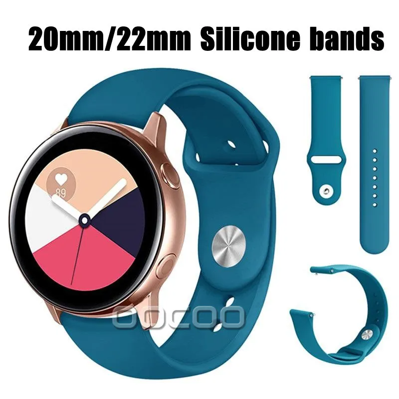 20mm 22mm Silicone Watchband Watch Bands Replacement Straps för Samsung Galaxy 42mm 46mm Active2 40mm 44mm Gear S2 S3 Strap Band Armband Xiaomi