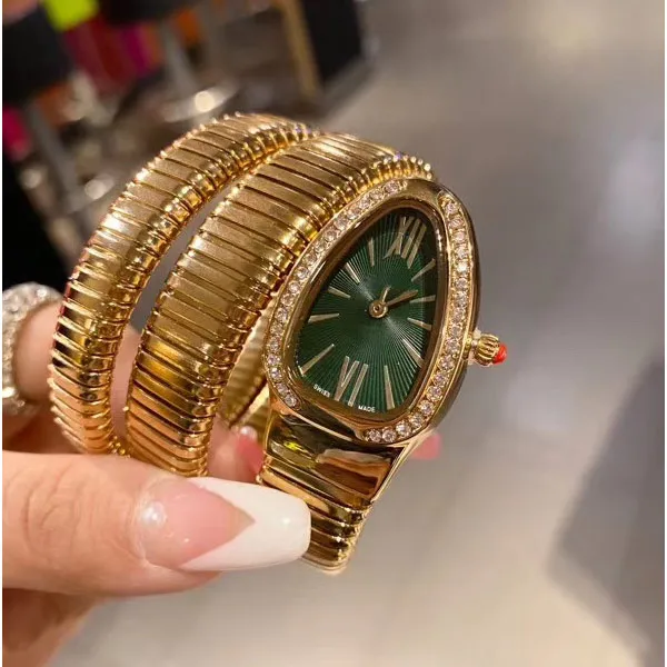 Señora de lujo Pulsera Mujer Reloj serpiente de oro Relojes de pulsera Marca superior diamante Banda de acero inoxidable Relojes de mujer para damas Navidad San Valentín Regalo del día de la madre