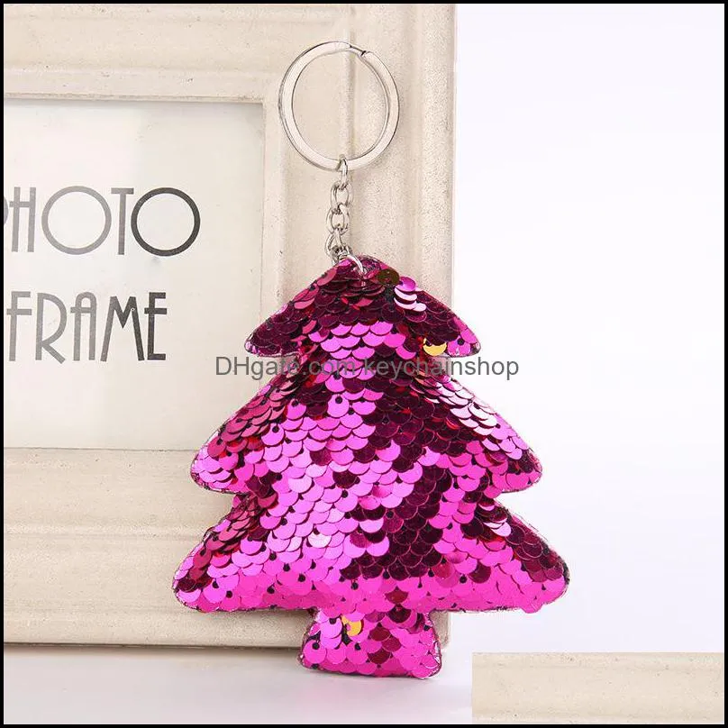 Cute Christmas tree Keychain Glitter Pompom Sequins Key Ring Gifts for Women Llaveros Mujer Charms Car Bag Accessories Key Chain