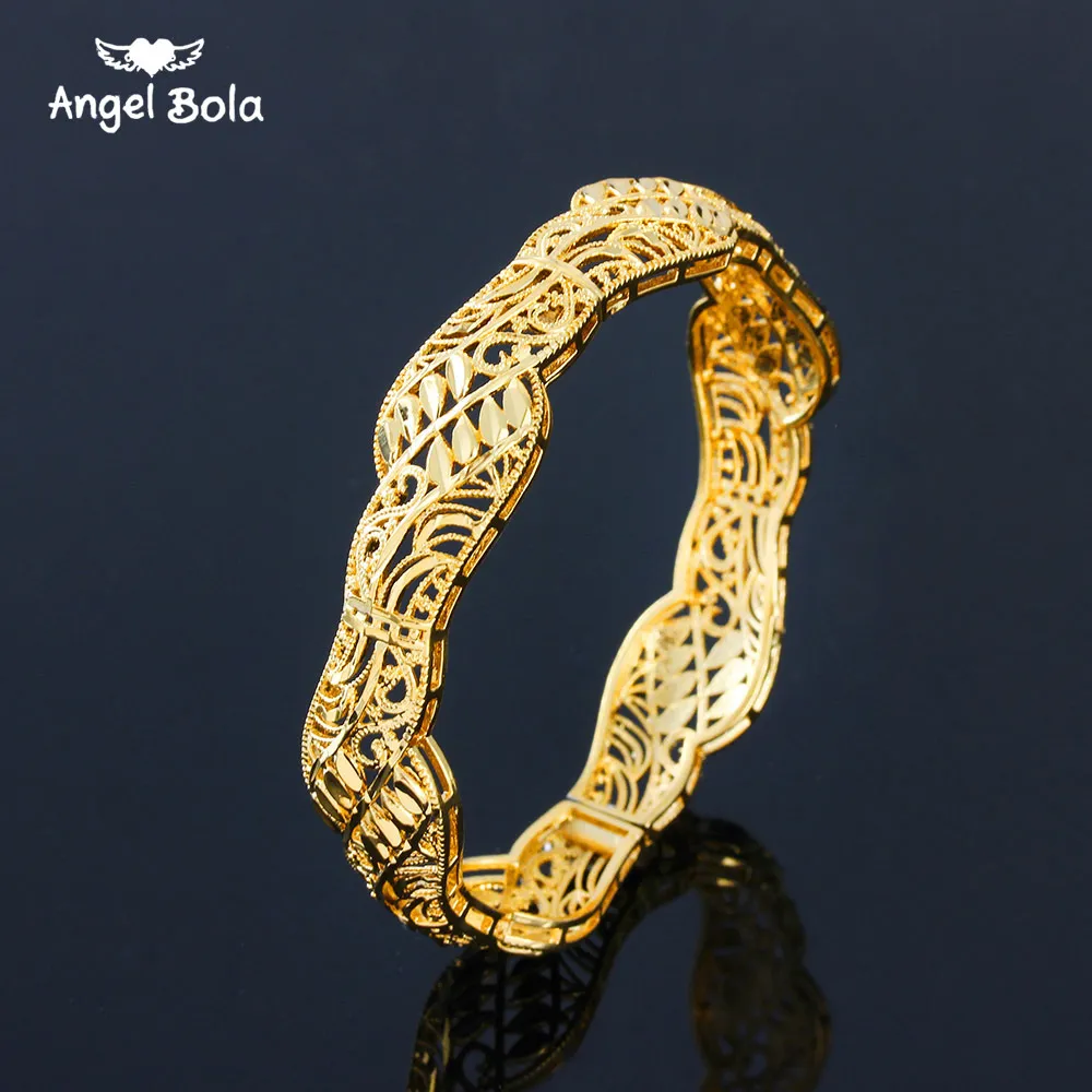 Dubai India Africa Color Muslim Turkish Bangles for Gold Lattice Bangle Bracelet Girls Women Hand Jewelry Arab Gifts