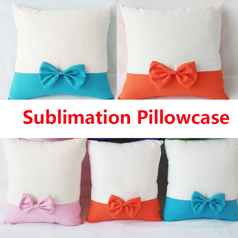 40*40cm Sublimation Blank Pillow Cover with Bow Tie Heat Transfer Coating Square Pillowcase Household Bedding