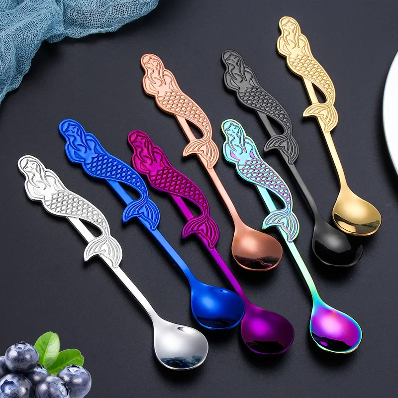 304 stainless steel coffee spoon creative new Mermaid spoon long handle stirring Mug spoon hot
