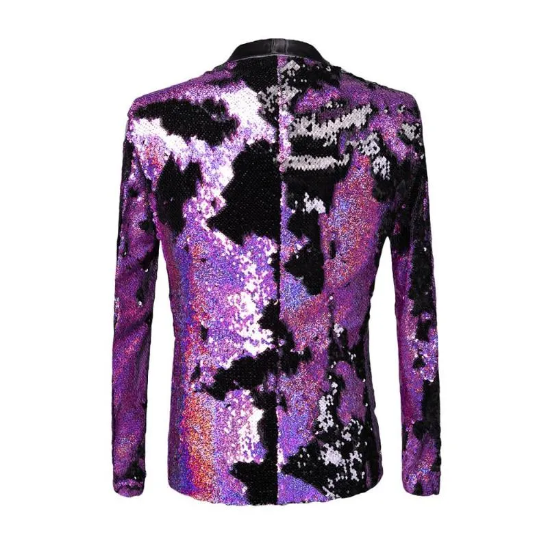Costumes pour hommes Blazers 2021 marée hommes Double couleur violet noir or blanc paillettes Blazer mode Punk discothèque Bar DJ Singers291B