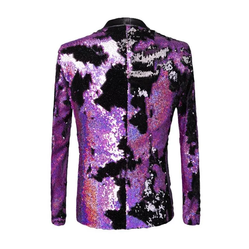 Erkekler Suits Blazers 2021 Tide Erkekler Çift Renkli Mor Siyah Beyaz Sequins Blazer Moda Punk Gece Kulübü Bar DJ Şarkıcılar322K