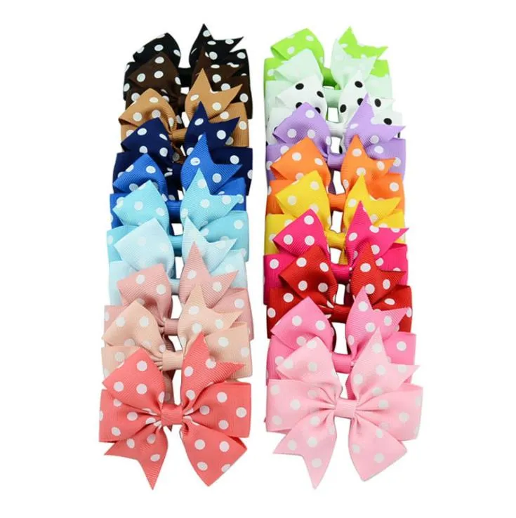 Ribbon Bow Dot Girl Hairpins Colorful Children Hair Clip Boutique Kids Girls Bows tie Kid Hairs Accessories 20 Colors Fashionable cute headband Head rope