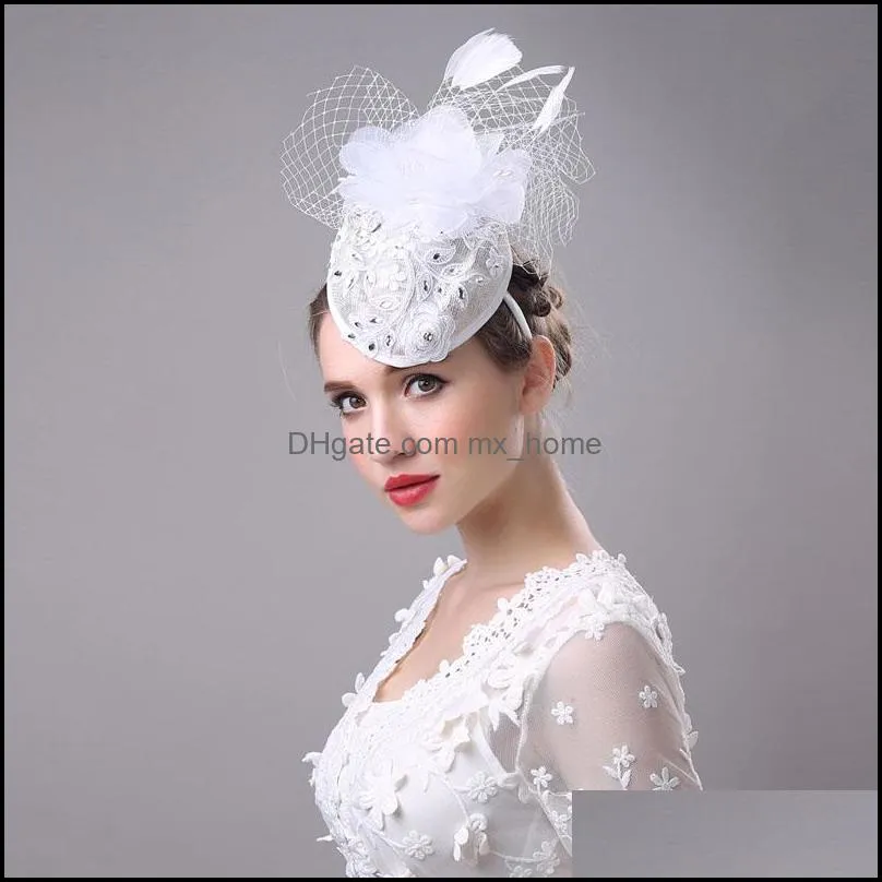 New Style White Elegant Complete manual bridal Hats Weddings events Fabric Netting Bridal Veils Business cap