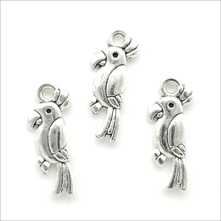 200 pièces perroquet oiseaux alliage tibétain argent pendentifs breloques pour la fabrication de bijoux Bracelet collier boucles d'oreilles bricolage 20*8mm