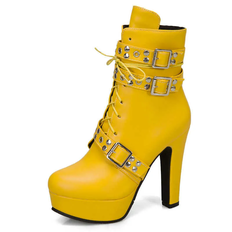 Sexy Lace Up Ankle Boots For Women With High Heels And Buckle Short Pump Detail In Red Yellow And White Round Toe Large Size 48 Y0905 From Factory Misihan06 Bulk 30.14 DHgate.Com