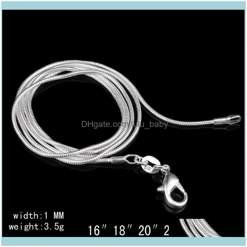 Chains High Quality Silver Plated Chain Necklace 1MM Snake Bone Fashion 16inch/18inch/20inch/22inch/24inch1