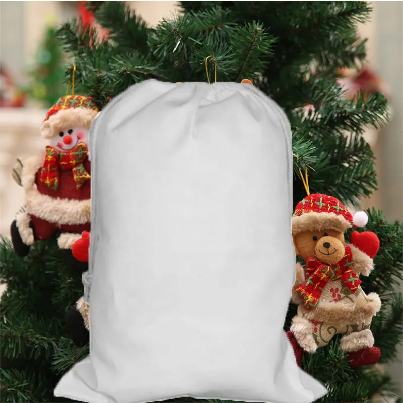Newest Santa Drawstring Sack Large Sublimation Sacks Christmas Pure white Bags Xmas Party Supplies New Year Gift