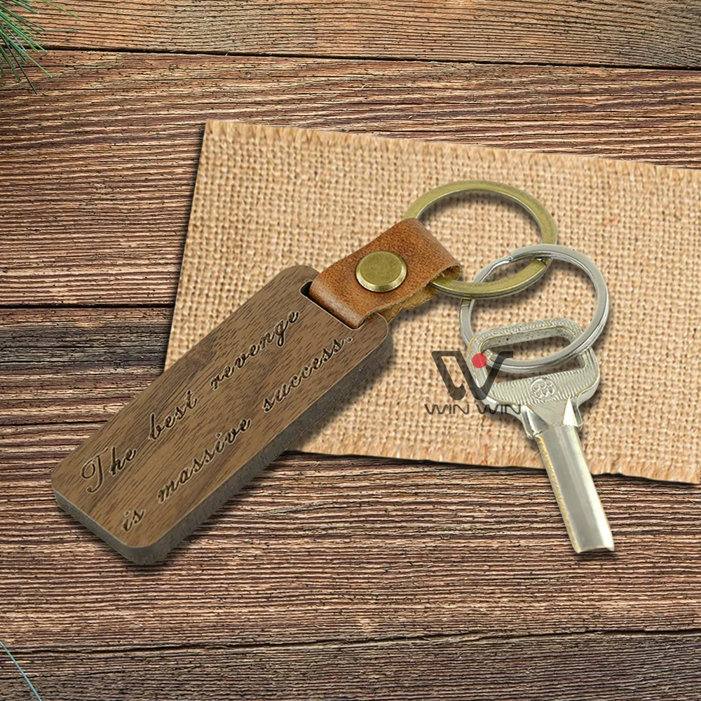 Porte-clés en bois de luxe accessoires porte-clés en cuir en bois sangles porte-clés en métal personnalisé porte-clés de mode