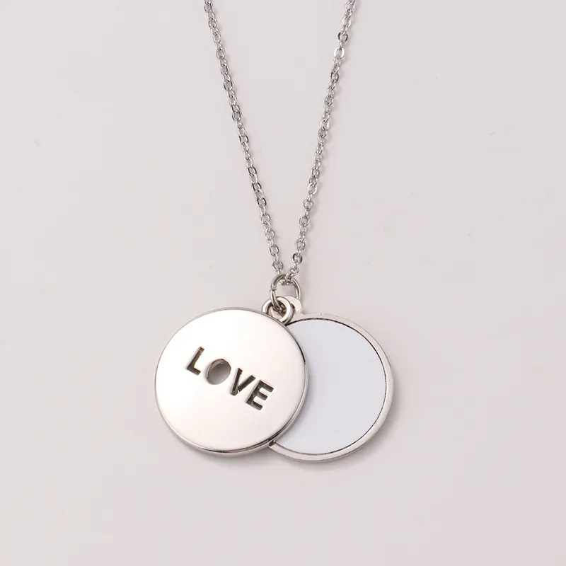 Sublimated Pendant Sublimation Necklace Valentine`s Day Necklaces White DIY Lovers Heart Round Shape Ornament Customized Gift A02