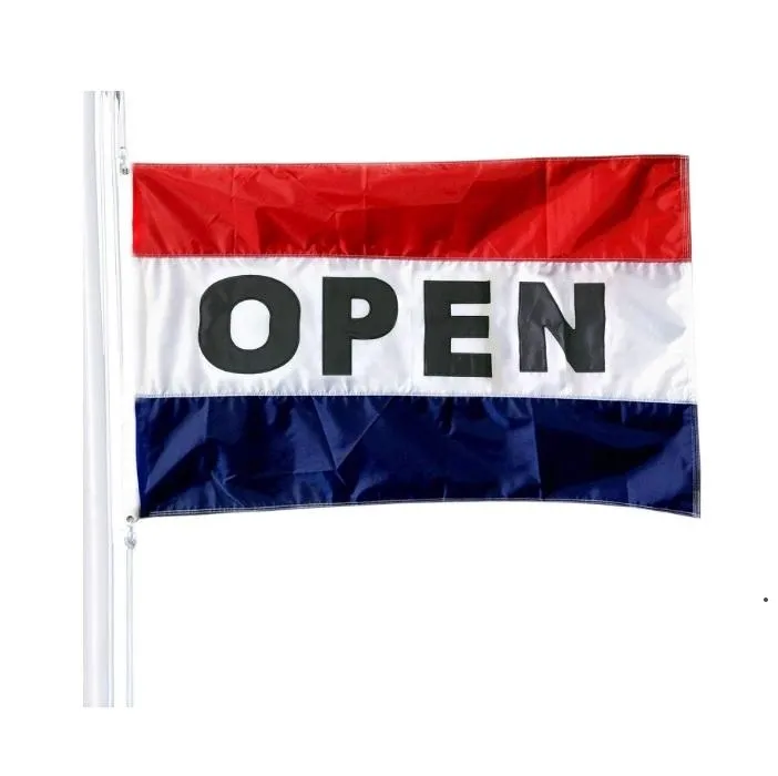 Nouveau 90x150 cm Open Flag Advertising Mark Flags 5x3 FT Flying Hanging Polyester Banner avec Two Eyelets Sea Shipping DHA660