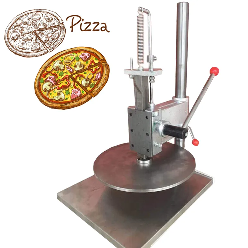 Precio al por mayor comercial de acero inoxidable 35 cm tamaño pequeño máquina de prensa de masa manual presión manual máquina de masa de pizza prensa de masa redonda