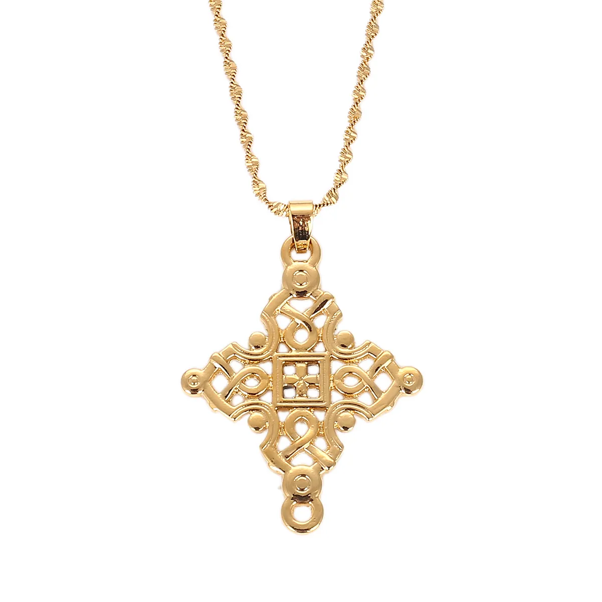 Grands colliers en or pour femmes et hommes, croix éthiopienne, pendentif à breloque, bijoux religieux, cadeaux