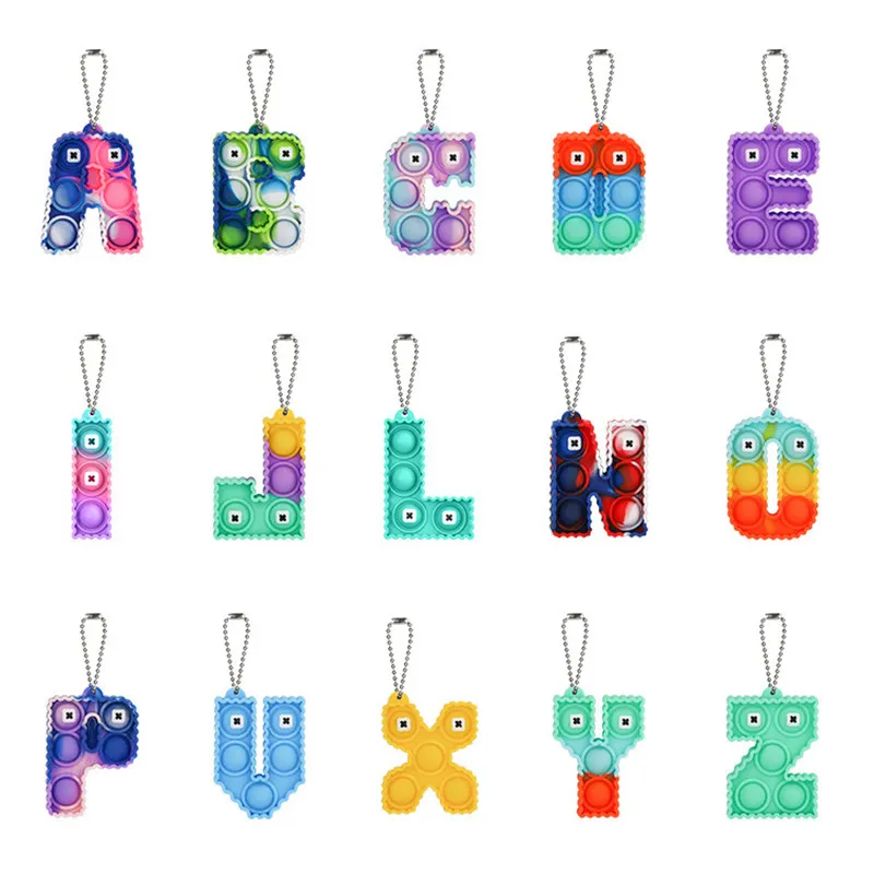 Push Bubble Fidget Finger Finger Sensory Toys Alphabet 26 Lettres Capital Lettres Keychain Decompression Decompression Toy Anti-Stress 1831