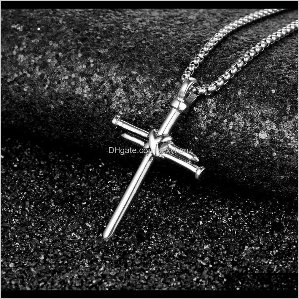 European and American titanium steel cross necklace classic simple versatile stainless steel nail Pendant