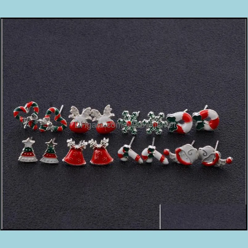 8pairs/set Christmas Earrings Jewelry Accessories Stud Earring Set Cute Santa Claus Snowman Tree Bell Christmas Gifts For Women Girls