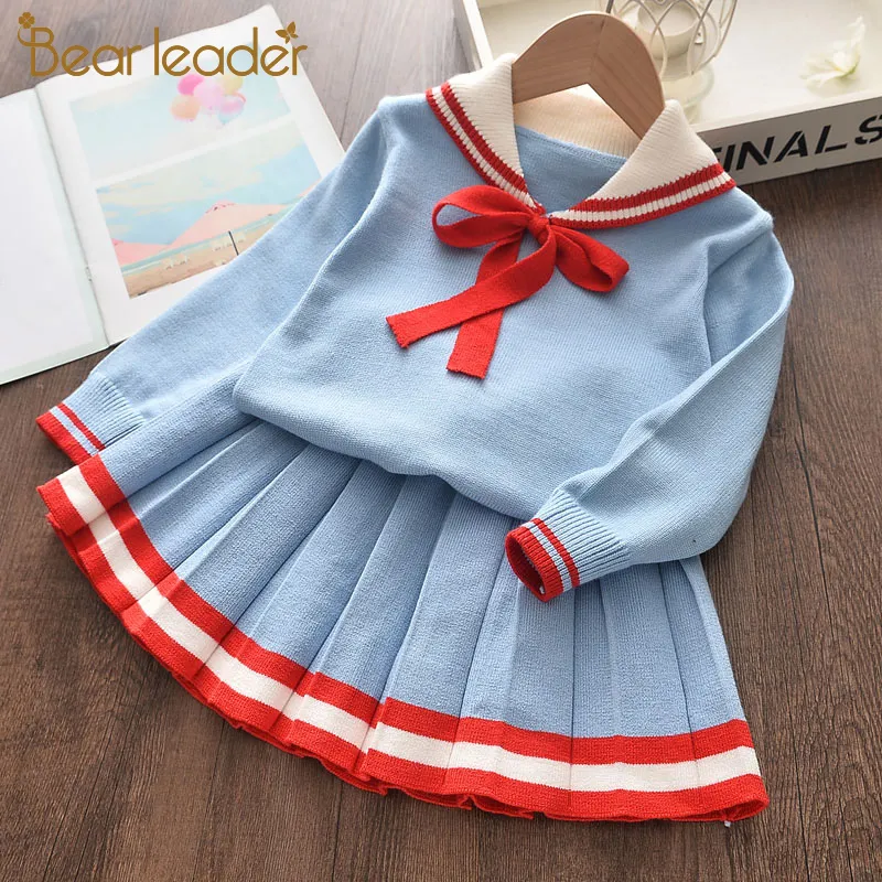 Bear Leader Girls Fashion Abito lavorato a maglia 2021 New Autunno Inverno Girl Baby Solid Clothes Bambini Costumi casual per 3 6 anni 210317