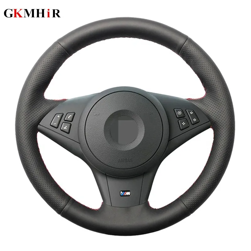 ГКМГИР DIY черный руль крышки рулевого колеса, сшитая ручной кожаный кожаный автомобиль руля крышка для BMW E60 530i E63 E64 635D