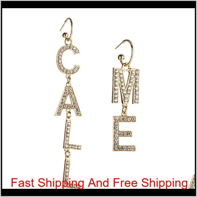 fashion shiny rhinestone call me letters pendant dangle earrings for women jewelry novelty statement earrings accessories