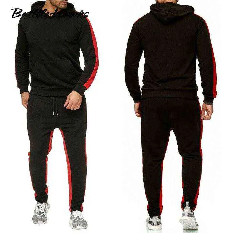 Men's Tracksuit Winter Male Fashion Fleece Suit Sports Jogger Tracksuits Men's Sets Hoodies Sportswear Suit Undefined Red Black G1209