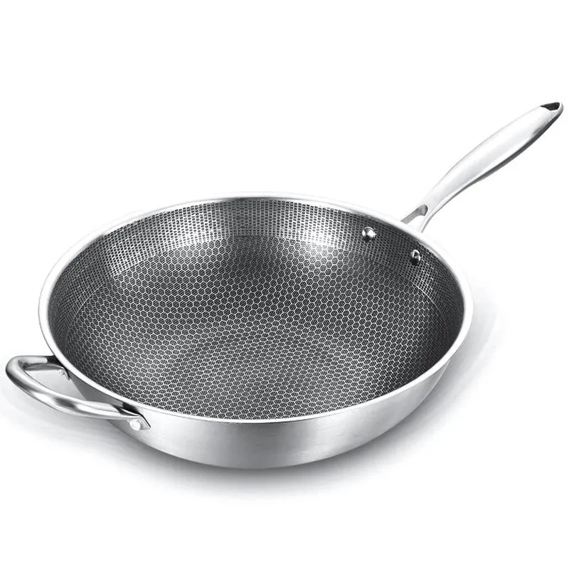 Coated Pan Non-Stick WOK 304 roestvrijstalen woks Fry Pans met handvat kookkeuken