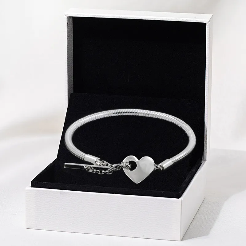 Damarmband 925 Sterling Silver Femme DIY Smycken Passar Pandora Beads Lady Present med originallåda Mode Klassiskt T Heart Snake Chain Armband