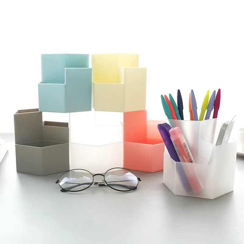 Organizador de escritorio de plástico creativo, portalápices  multifuncional, caja de almacenamiento de lápices, papelería escolar y